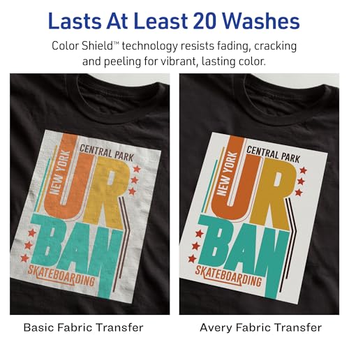 Avery Printable Heat Transfer Paper for Dark Fabrics, 8.5" x 11", Inkjet Printer Compatible, 30 Sheets of Iron On Transfer Paper Total (6-Pack of 3279) - color: White, size: 8.5" x 11", style: 30 transfers