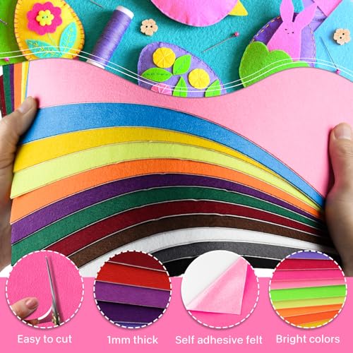 Morcheiong 24 Pcs Self Adhesive Felt Sheet Soft Felt Sheets with Adhesive Backing for Art Project and Sewing DIY Craft(11.8"x7.9"/30x20cm)- 24 Colors