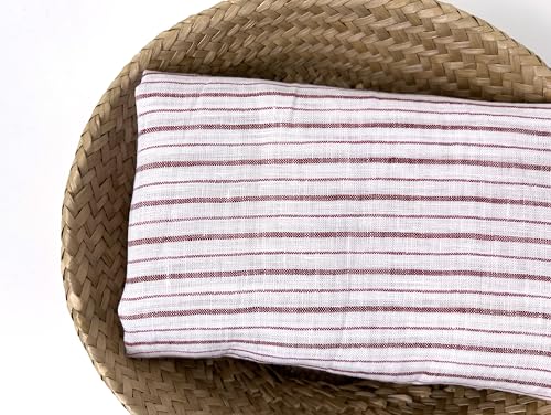 100% Linen Fabric – Lightweight Prewashed – Horizontal Stripe Patterns – Precut Style – Soft & Breathable – 52” Width – by The Linen Lab (Red 4773, 3 Yard pre Cut) - color: Red 4773, size: 3 yard pre cut