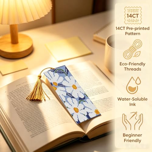 Paintcolor Flowers Counted Cross Stitch Bookmark Kit for Adults Beginners - color: SQJ009-01
