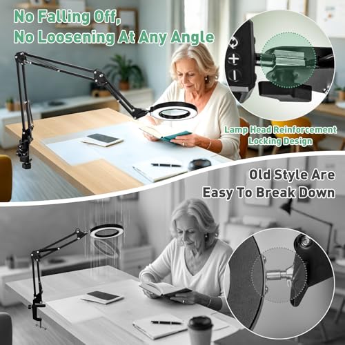 Magnifying Glass with Light and Clamp, 4.2in 12X Extended Arm - size: 4.2IN