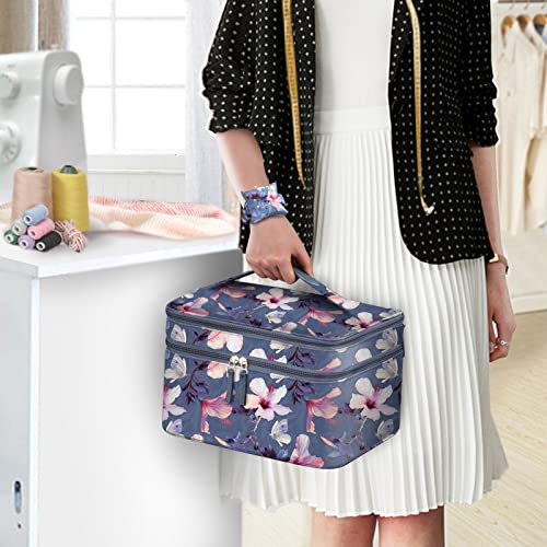 FINPAC Double-Layer Sewing Accessories Storage and Organizer Case Bag - color: Blooming Hibiscus
