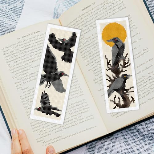 INFUNLY 6 Set Halloween Cross Stitch Bookmark Kit Black Crow DIY Embroidery Bookmarks for Readers 22x8cm/8.67x3.14 Handmade Cross Stitch Bookmarks with Thread Kit Gifts for Book Lovers Adults - style: Halloween