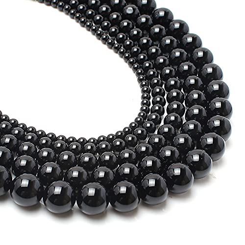 35pcs Round Loose Polish Black Agate Beads for Bracelet Beads，10mm Gemstone Bead Round Loose Stone Beads for Jewelry Making DIY Bracelet Necklace Earrings - color: black, size: 10mm