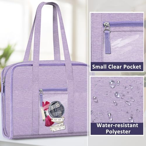 FINPAC Sewing and Craft Supplies Storage Tote Bag with Clear Pockets - color: Lavender
