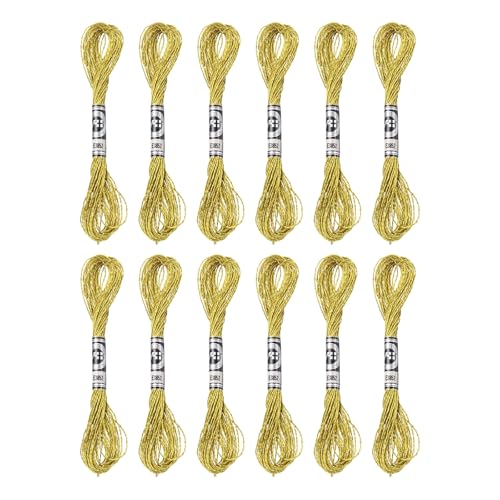 PATIKIL 12 Skeins Embroidery Floss, Metallic Embroidery Thread Nylon Threads Bracelets String for Cross-Stitch Hand Embroidery, Gold Tone - color: Gold Tone