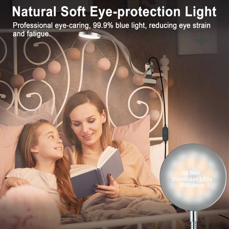 LiFMIRA Clip on Lamp Reading Light 5 Color Modes 10 Brightness 8W Silver - color: Silver