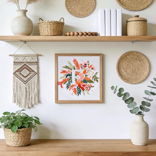 Zerzsy 7.87 '' Embroidery Kits Plant Flower Leaf English Letter Patterns for Beginners Adults, Easy to Learn Cross Stitch Kit for Home Office Decor - color: Letter F