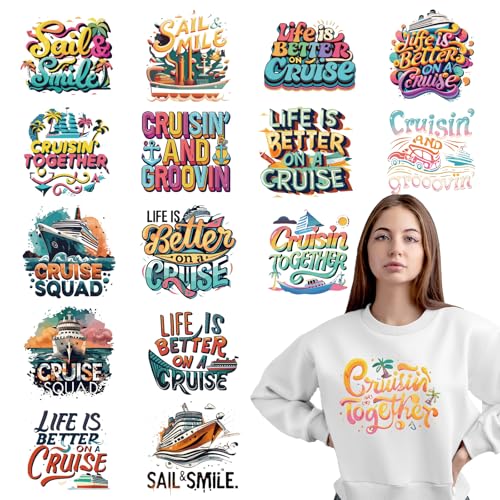 Wxiben 16 Pcs Cruise Iron on Transfer Dtf Transfers Ready to Press - style: Cruise