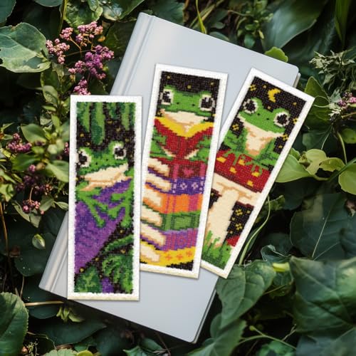 ORIGACH 6 Set Frog Cross Stitch Bookmark Kit for Beginner - style: Frog
