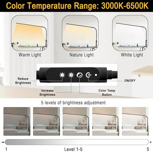CGBE Nail Light for Desk, 23.6" Nail Desk Lamp with 360° Flexible Gooseneck - color: Black-Clip
