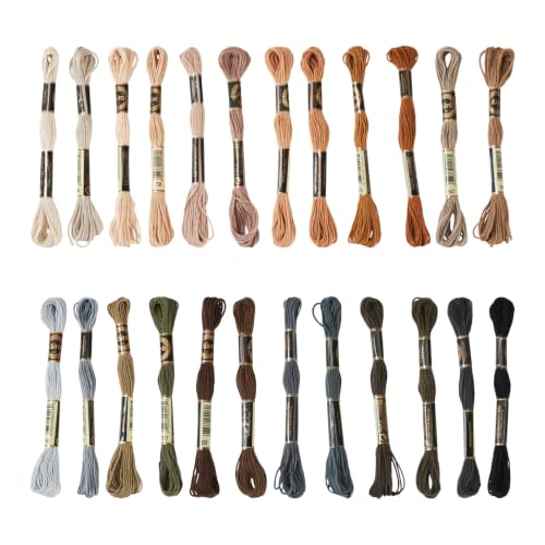 FASHEWELRY 24 Skeins Embroidery Floss Thread 1mm Cross Stitch Thread Yarn - color: 24 Colors-Brown, size: 1mm