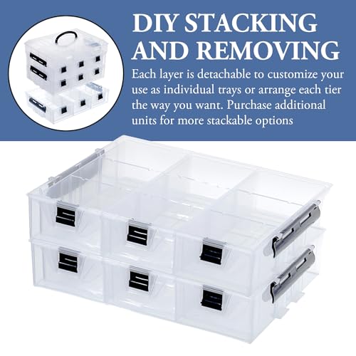 MyGift Single Add-on Tray for 11 Inch Clear Arts and Crafts Stackable Storage Box, Sewing Supplies Storage Organizer Case Accessory Optional Tray with Black Accents, 3 Drawers and Removable Dividers - color: Black (Add on Tray Only)