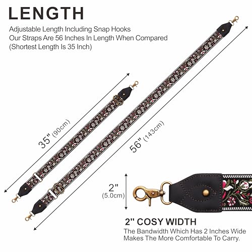 Nefelibata Banjo Strap,2"Wide Double Crazy Horse Leather Jacquard Embroidery Strap Adjustable Replacement,Multi-pattern Strap With Metal Clips - color: A#-leather White Flower Embroidery