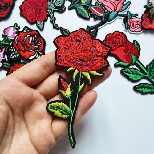 25pcs Flower Rose Iron on Patches, Assorted Sizes Color Floral Embroidered Patches Applique for Clothes Hats Jeans Jacket - color: Rose and Flowers