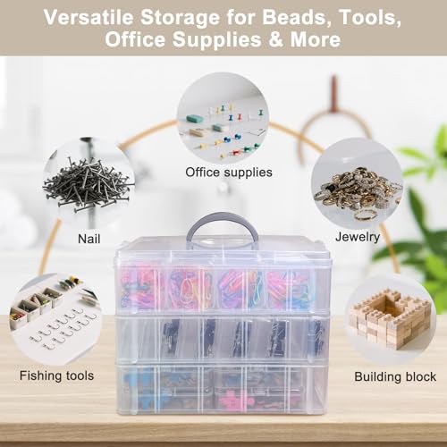59 PCS Stackable Bead Organizer Box with Removable Cases, Labels & Handle - color: 59 Pcs Storage Box