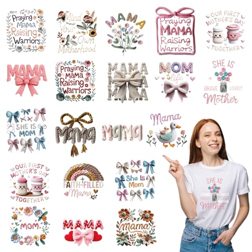 20Pcs Mothers Day Dtf Transfers Ready to Press Best Mom Ever Iron on Transfers for Tshirts Floral First Mother's Day Transfer Vinyl Stickers for Clothing Pillows Bag DIY Crafts - color: Mothers Day