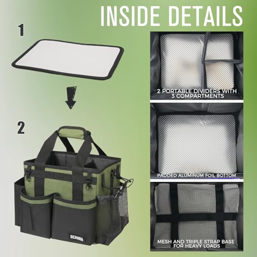 SCAVATA Compact Wearable Cleaning Caddy with Handle & Shoulder Straps - color: Armygreen