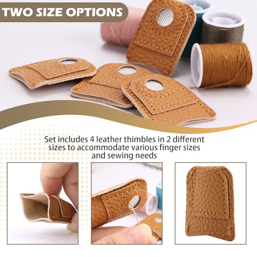 Leather Thimbles Finger Protectors for Hand Sewing, 4 Pcs 2 Sizes