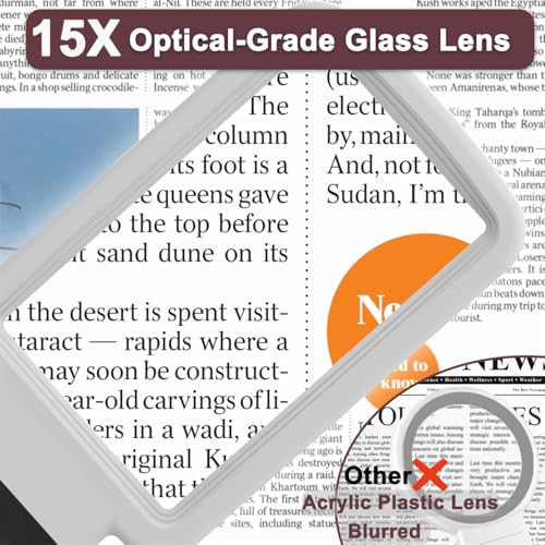 15X Magnifying Glass with Light and Stand, Real Glass Lens, Rechargeable Foldable Handheld Magnifier, 3 Color Modes Dimmable Lighted Page Magnifier for Reading Fine Prints, Low Vision Seniors - color: White Black
