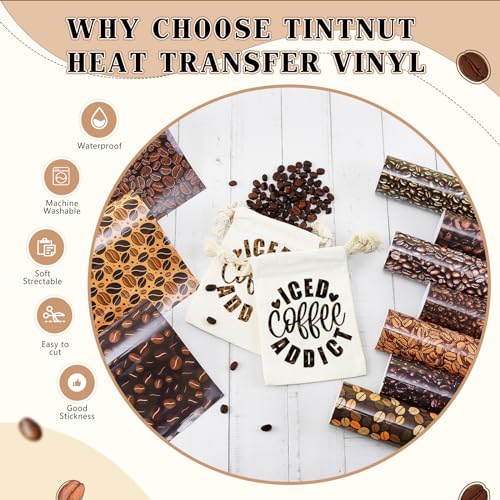 Tintnut Coffee Bean Heat Transfer Vinyl,10 Pcs 12×10in Iron on Vinyl - color: Brown