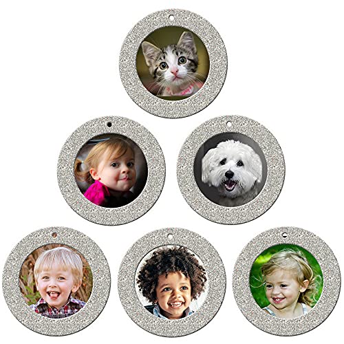 The Original Mini Glitter Photo Christmas Ornaments, Magnetic Easy-Load Picture Frame Ornament, Includes Photo Protectors Plus Hooks for Hanging, Round, Silver 6-Pack - color: Silver