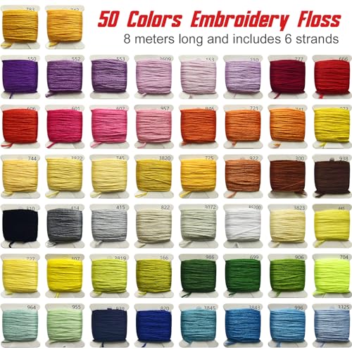 400+Pcs Friendship Bracelet String Kit String Bracelet Making Kit with 50 Skeins Embroidery Floss Cross Stitch Thread, 400Pcs Friendship Bracelet Beads, 37Pcs Embroidery Tools and Storage Box