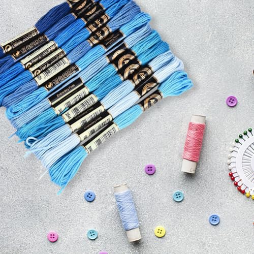 12 Skeins Blue Gradient Embroidery Thread Floss for Hand Sewing - color: Dake Blue