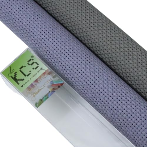 KCS 2 pc of 15" x 18"(38cmx45cm) 11 Count Cross Stitch Cotton Aida Cloth Needlework Fabric Box (Light Steel Grey+Medium Grey,11CT) - color: Light Steel Grey+medium Grey, size: 11CT