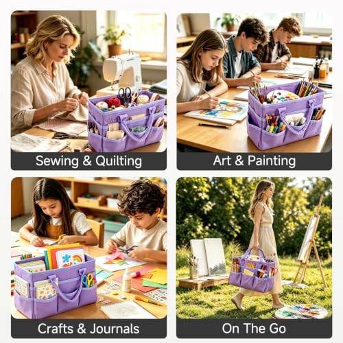 Craft Organizer Tote Bag, Art Supply Organizer Bag for Art Supplies - color: Light Purple (6.5"D x 13"W x 8.5"H)