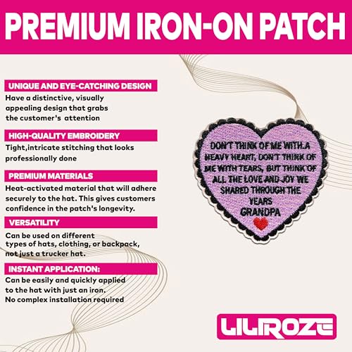 Loving Memorial Family Patch 3 Inches Memory Heart Family Memories Gifts Remembrance Iron On/Sew On Embroidery Fabric Applique Patches for Trucker Hats Clothes DIY Accessories (Style 3, Grandpa) - color: Style 3, size: Grandpa