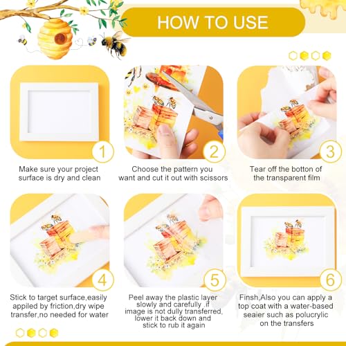 BBTO 12 Sheets Sunflower Bee Rub on Transfers for Crafts Wood Furniture - style: Bee