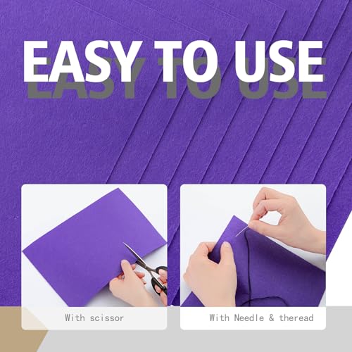 HaoFeiJH Purple Felt Fabric Sheets - 6PCS Stiff Felt Squares, 8x12 A4, 2mm Thick, Ideal for Sewing, Crafts & DIY Projects - color: 2mm Purple