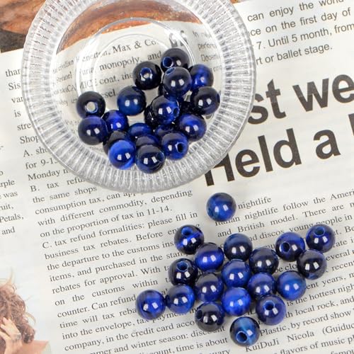 AD Beads Natural Gemstone 8mm Round Loose Beads Big Hole 2.5mm Sized 40pcs (Sapphire Tiger's Eye) - color: Sapphire tiger's eye