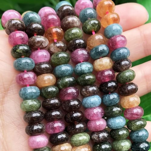 5x8mm 100Pcs Natural Tourmaline Rondelle Beads for Jewelry Making Loose Spacer Abacus Disk Beads Gemstone for Bracelets Necklace DIY Crafts - color: Tourmaline