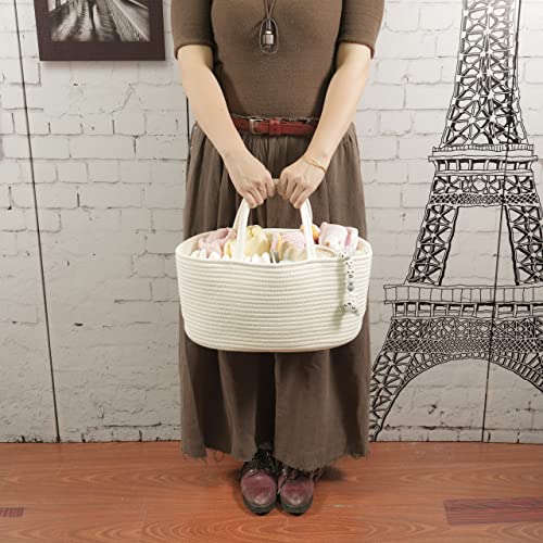 XUANGUO Large Cotton Rope Baby Diaper Caddy Organizer Basket with White - color: White, size: Large
