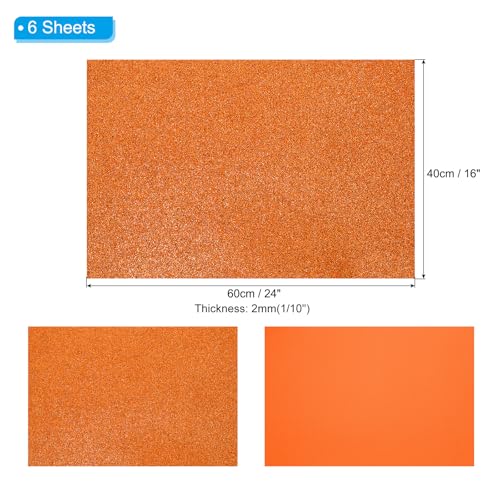 PATIKIL 2mm(1/10") Thick Non Adhesive Glitter Foam Sheet 16x24inch(40x60cm) Orange, EVA Shiny Foam Board for Craft, 6 Pcs - color: Orange