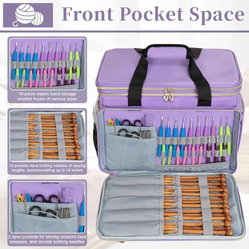 Anitor Large Crochet Bag Knitting Bag Yarn Storage Tote, Yarn Bag, Purple - color: purple