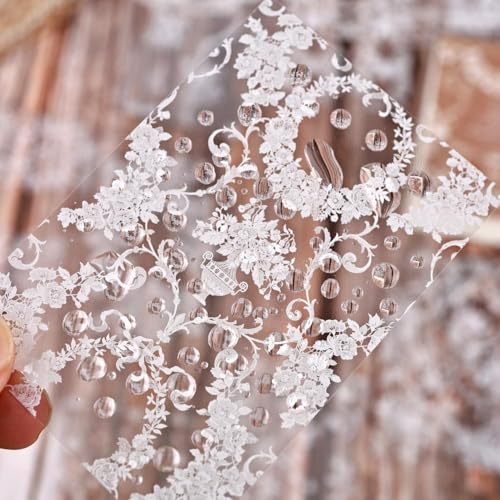 Lace Stickers for Scrapbooking, 30 Sheets Scrapbook Stickers Book for Wedding Invitations, Bridal Scrapbook Supplies, Transparent PET Stickers for Junk Journaling, Exquisite Lace Themed - color: Exquisite Lace