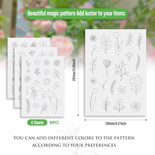 Magibeads 80Pcs Flower Leaf Water Soluble Stabilizer for Embroidery Floral Patterns Adhesive Stick and Stitch Embroidery Transfer Paper for Hand Sewing Beginners - color: Flower & Leaf