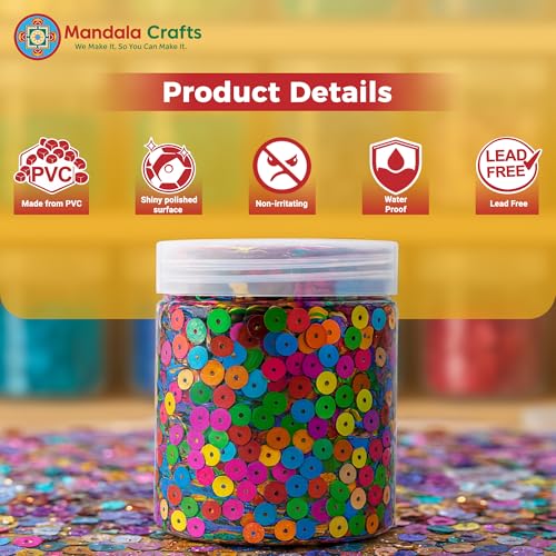 Mandala Crafts 6mm Flat Round Gold Sequins for Sewing Embroidery - color: Gold, size: 6mm Flat Sequins