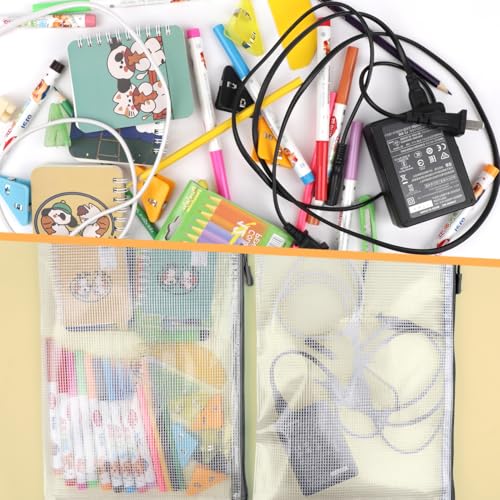 24 Pack A4 Mesh zipper pouch bags, Storage Bags, File Bags for Classroom Organization, Zipper Pouches of office supplies, Puzzles, Board Game Storage（Black） - color: Black, size: A4
