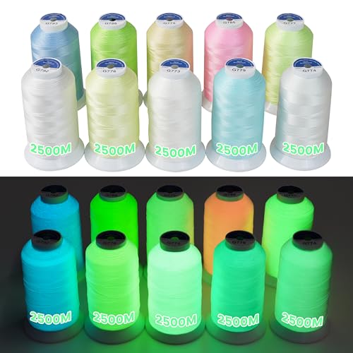 New brothread 10 Colors Glow in The Dark Embroidery Machine Thread Kit - color: 2500M 10 Colors