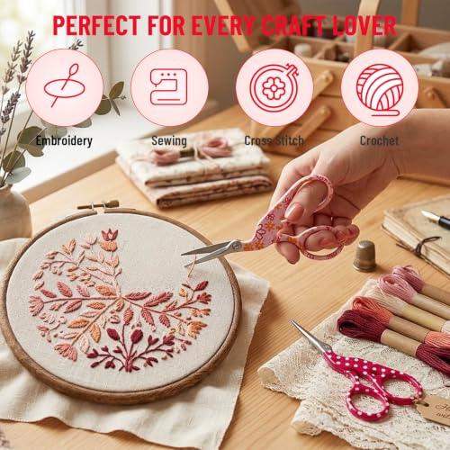 Embroidery Crafting Scissors, 3.7 Inches, 2 Pieces - color: Pink Flower + Red Dot