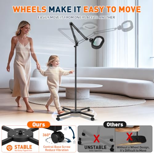 2200 Lumens 12X Esthetician Magnifying Floor Lamp, 3-Axis Magnifier - color: Black, size: 12X