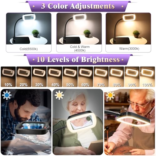 10X 30X Large Magnifying Glass with Light and Stand