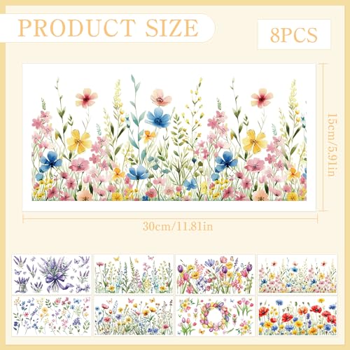 8 Pcs Spring Wildflower Rub-On Transfers for Furniture & Crafts - style: Spring Wildflower