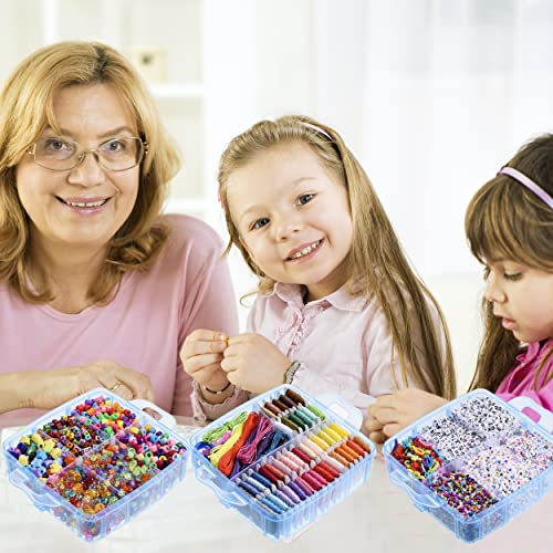 Peirich Jewelry Making Bead Kits, Includes 44 Embroidery Floss with 3-Tier Organizer Storage Box with Threads, Over 4900 Beads for Friendship Bracelets, Jewelry Making Christmas Birthday Gift (Blue) - color: Blue