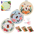 Santune 3 Pack Bee Embroidery Kit for Beginners Adult Cross Stitch Kits Hand Embroidery with Animal Patterns and Instructions,DIY Sets for Women with Hoop,Threads and Needles - color: Bee Series