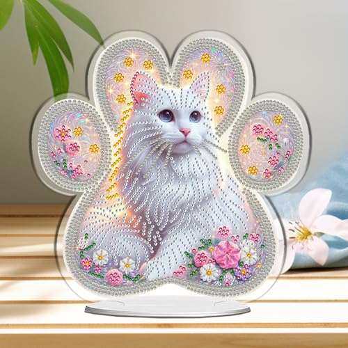 POETRYDRAW Diamond Art Ornament Desktop Kit Cat Flower, Stand Up Diamonds Painting Ornament for Adults, 5D DIY Special Diamond Gem Craft Tabletop Placement Board Kit - color: Cat Flower